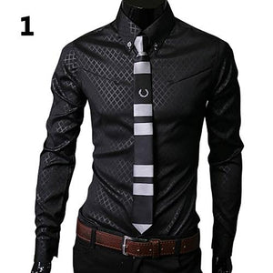 New Argyle luxury men's shirt Business Style Slim Soft Comfort Slim Styles Long Sleeve Casual Dress Shirt Gift For Men