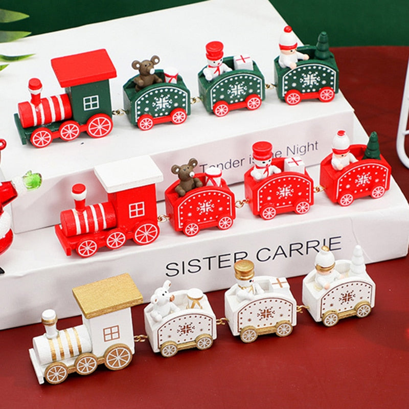 Wooden Christmas Train Ornament Christmas Decoration For Home Santa Claus Gift Toys Crafts Table Deco Navidad Xmas 2021 New Year
