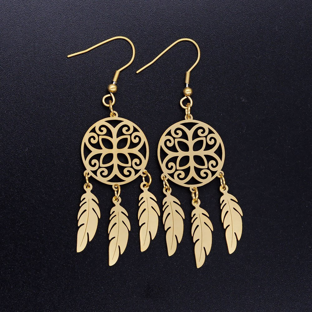 Vni and Mia 100% Stainless Steel Boho Lotus Dream Catcher Earring For Women Wholesale Fashion Bohemia Jewelry Dropshipping