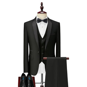 Shenrun Men Suit Tuxedo Groom Wedding Tuxedos Prom Ball Banquet Formal Suits Marriage Evening Dinner Three Pieces Shawl Lapel
