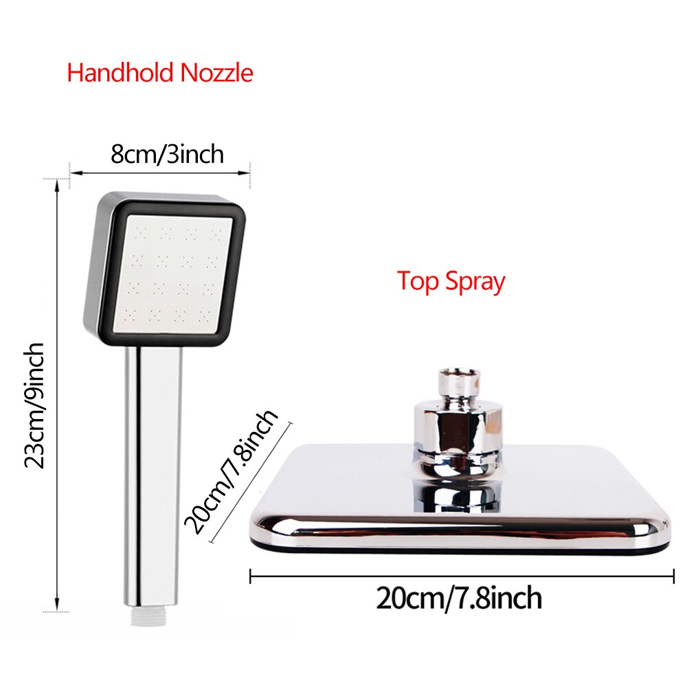 ZhangJi Square 8'' Stainless Steel Panel Top Rainfall Spray Shower Head High Pressure Water Saving Nozzle Handhold ABS Chrome