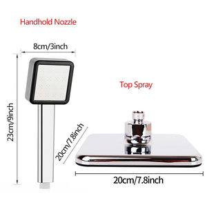 ZhangJi Square 8'' Stainless Steel Panel Top Rainfall Spray Shower Head High Pressure Water Saving Nozzle Handhold ABS Chrome