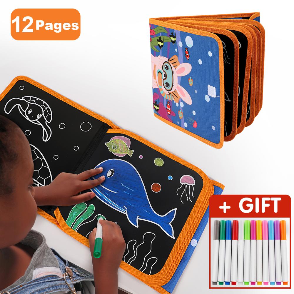Tumama Drawing Board Book Animal Coloring Book DIY Blackboard Painting with Felt-tip Pens Kids Toys Birthday Gift libro pizarra