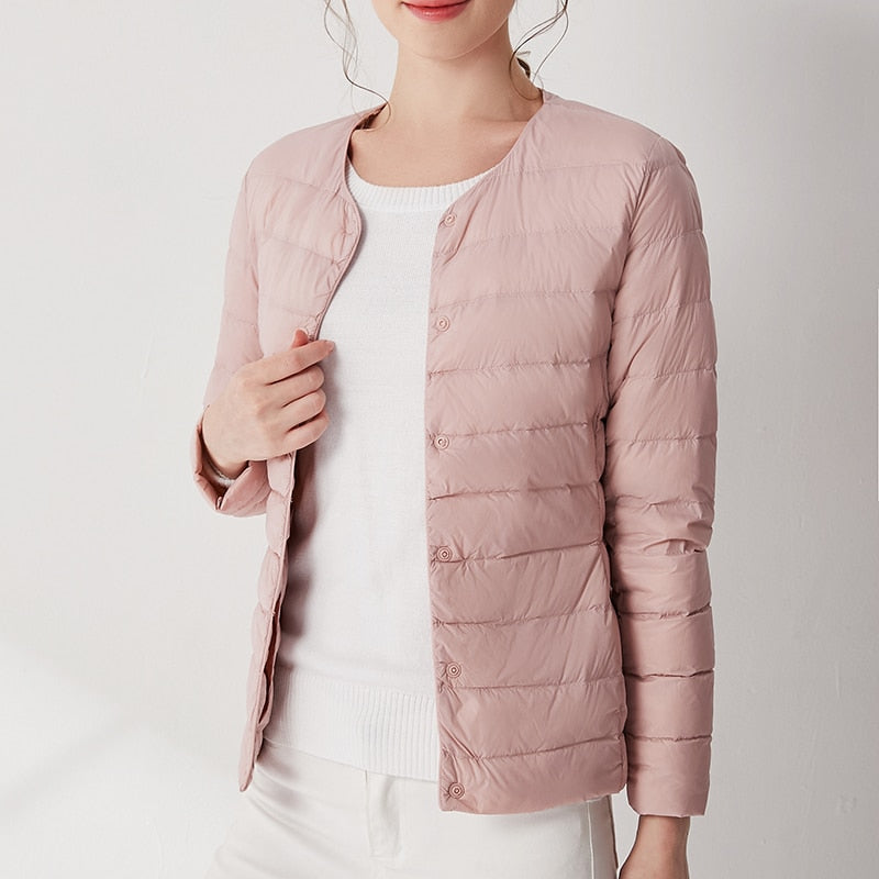 2020 Women‘s Autumn Down Jacket Female Ultra Thin Plus Size Pink Down Jackets Ultra Light Warm Coat Short Jackets Women Tops