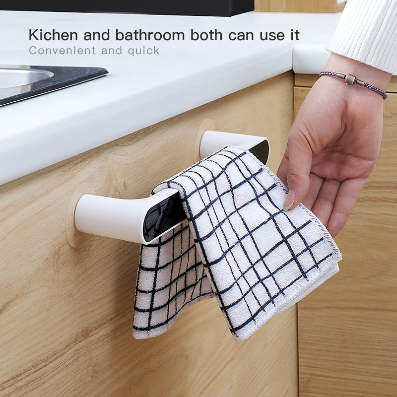 Self-adhesive Towel Holder Rack Wall Mounted Towel Hanger Bathroom Towel Bar Shelf Roll Holder Hanging Hook Bathroom Organizer
