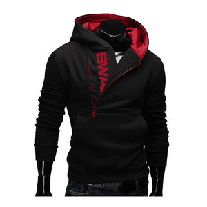 Hoodies Laamei Men Fashion Oblique Zipper Patchwork Tracksuit Sweatshirt Men's Collar Cap Long Sleeves Pullover Plus Size M-3XL