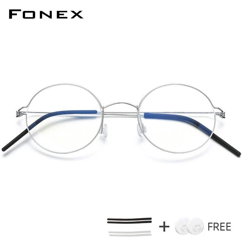 FONEX Screwless Eyewear Prescription Eyeglasses Frame Women Round Myopia Optical Denmark Korean Glasses Frame Men Titanium 98607