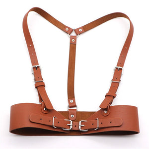 HATCYGGO Women Leather Body Harness Punk Female Body Bondage Chest Belts Lingerie Strap Wide Belt Cummerbund Black Harness Slim Body
