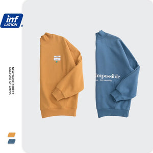 INFLATION Men Thick Fleece Sweatshir Streetwear толстовка 2020 Winter Letter Printing High Collar Loose Sweatshirt Men 1345W