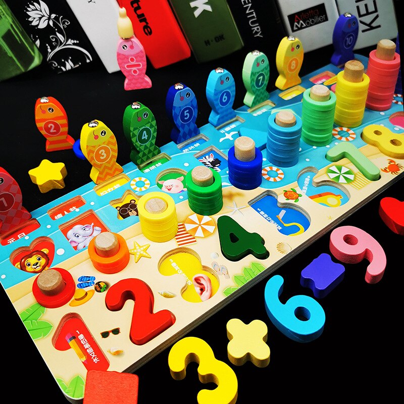 Montessori jouets éducatifs en bois pour enfants conseil maths pêche compter numéros forme numérique Match éducation précoce enfant cadeau jouet