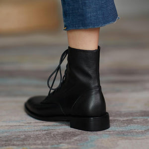 Leather Martn Boots Women's 2020 New Black Low-heeled Thick-heeled British Style Spring Autumn Short Boots Single Boots Shoes