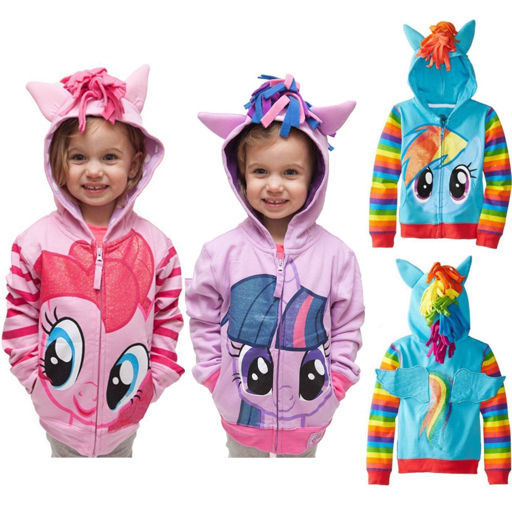 Manteau de printemps pour filles | Petit poney, dessin animé en coton, nouveauté sweat-shirt à capuche pour enfants, beaux manteaux, vêtements pour enfants