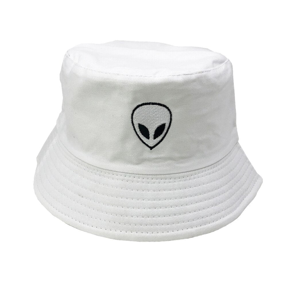Unisex Embroidered Alien Foldable Bucket Hat Beach Sun Hat Street Headwear Fisherman Outdoor Cap Men and Woman Hat