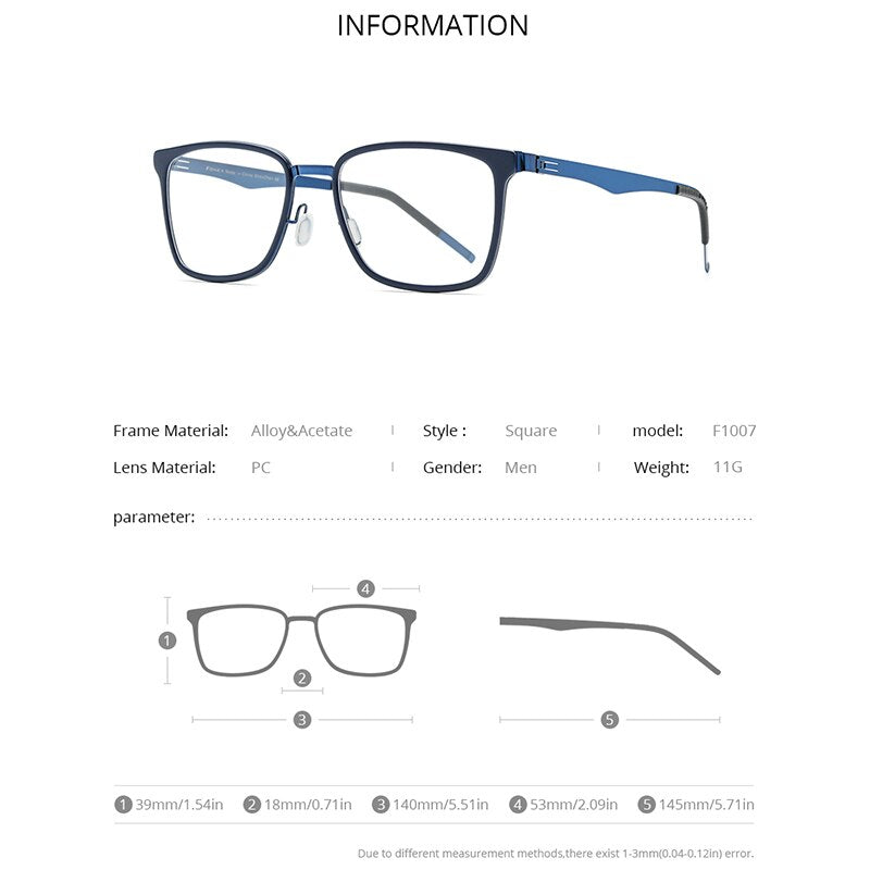FONEX Alloy Acetate Glasses Frame Men Square Prescription Myopia Optical Eyeglasses 2020 New Women Korea Screwless Eyewear F1007