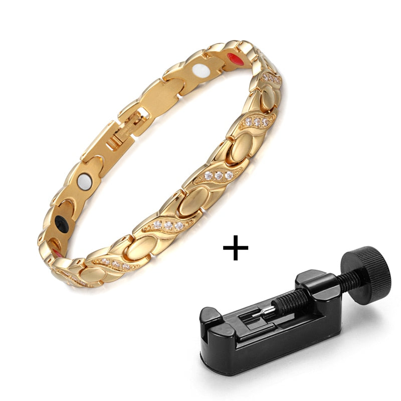 RainSo Stainless Steel Magnetic Women Bracelets Fashion Therapy Jewelry Gold Link Chain with Bio Elements Charm Bracelet Gift