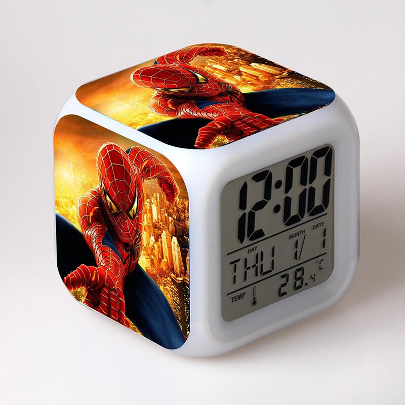 Disney Spiderman Anime Figures Digital Clocks Christmas Colorful Lights LED Alarm Clock Kids Toys for Children Birthday Gifts