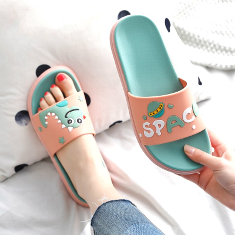 Cute Cartoon Dinosaur Designer House Women Slippers Summer Bathroom Non-slip PVC Slides Couples Shoes Indoor Girls Slippers
