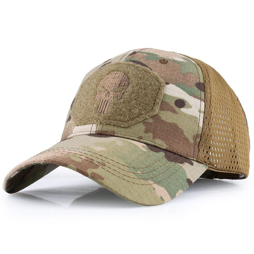 Skull Tactical Military Airsoft Cap Adjustable Breathable Sun Visor Trucker Hat Mesh Hunting Hiking Baseball Skeleton Snapback