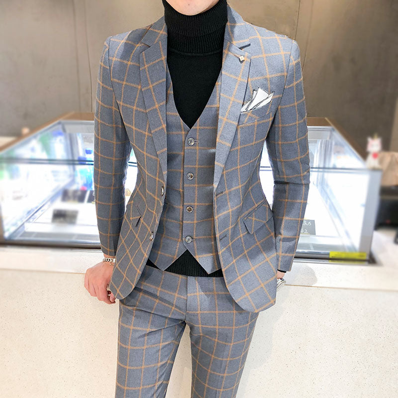 Men Dress Suits British 3Piece Men Wedding Suit New 2020 Autumn Mens Business Formal Plaid Suit Men Luxury Slim Fit Dress