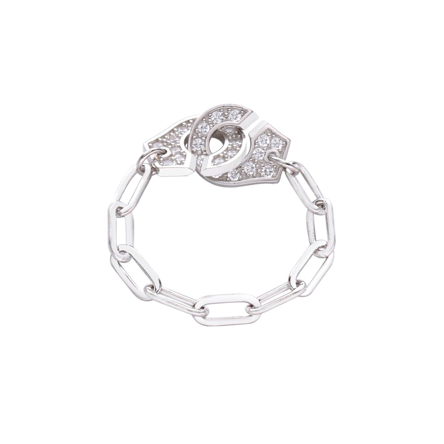 Moonmory Fashion 925 Sterling Silver Handcuff Ring White Paper Clip Chain Menottes Ring Gift For Women And Men Jewelry Dating