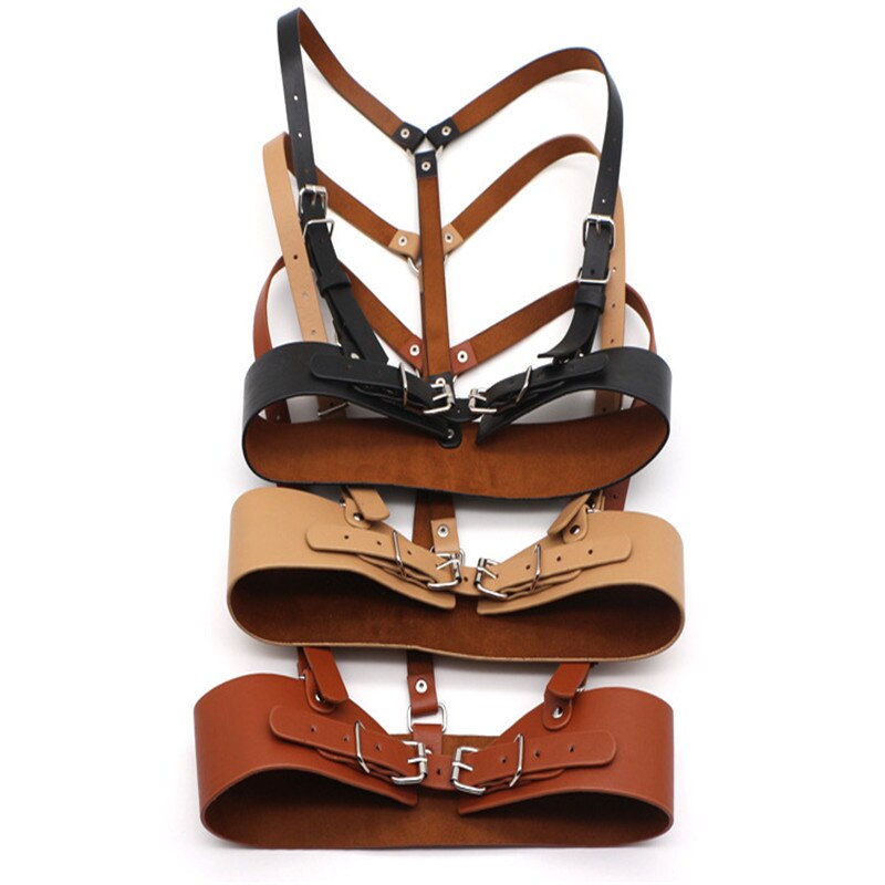 HATCYGGO Women Leather Body Harness Punk Female Body Bondage Chest Belts Lingerie Strap Wide Belt Cummerbund Black Harness Slim Body