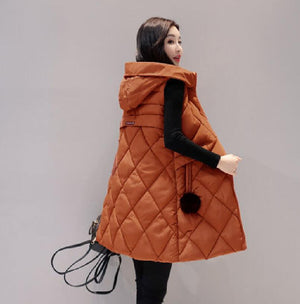 Autumn Winter Vest Women Waistcoat 2019 New Fashion Female Sleeveless Jacket Hooded Warm Long Vest cotton feminino Plus Size