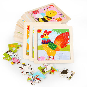 Intelligence Kids Toy Wooden 3D Puzzle Jigsaw Tangram for Children Baby Cartoon Animal/Traffic Puzzles Educational Learning Toys