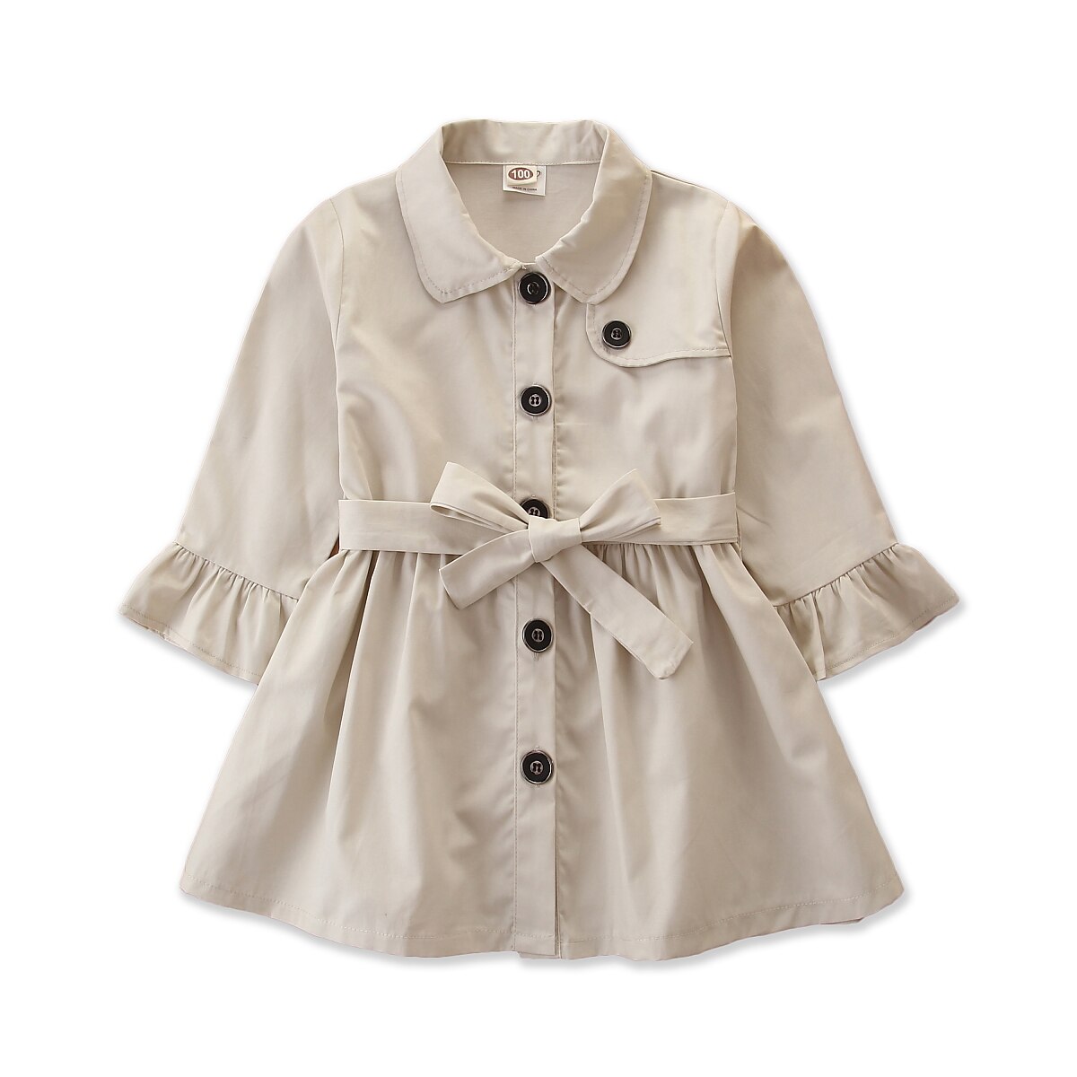 FOCUSNORM 2-7Y Infantile Bébé fille de Couleur Pleine Tranchée Manteau Mode Britannique Style Simple boutonnage Revers Bandage à manches longues Manteau
