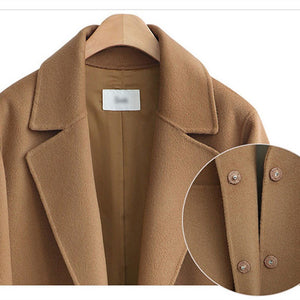 2020 Winter Coats Women Suit Collar Buttons Pockets Thick Woolen Coats Casual Loose Solid Long Sleeve Keep Warm Outwears Female