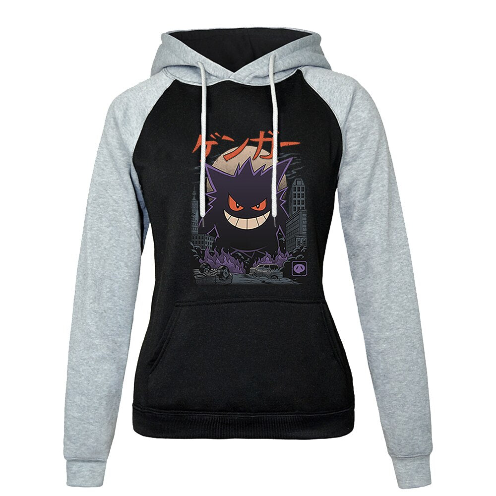 Japan Anime Gengar Printed Hoodies Raglan Women Sweatshirts Autumn 2020 Kawaii Fashion Hooded Women's Hip Hop Fleece Streetwear