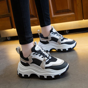 Women Chunky Sneakers Vulcanize Shoes Korean Fashion New Female Black White Platform Thick Sole Running Casual Shoe Woman 7cm
