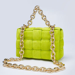 Thick Metal Chain Frosted Suede Shoulder Bag Women New Designer Woven Soft Square Crossbody Bags Female Chic Purse High Quality