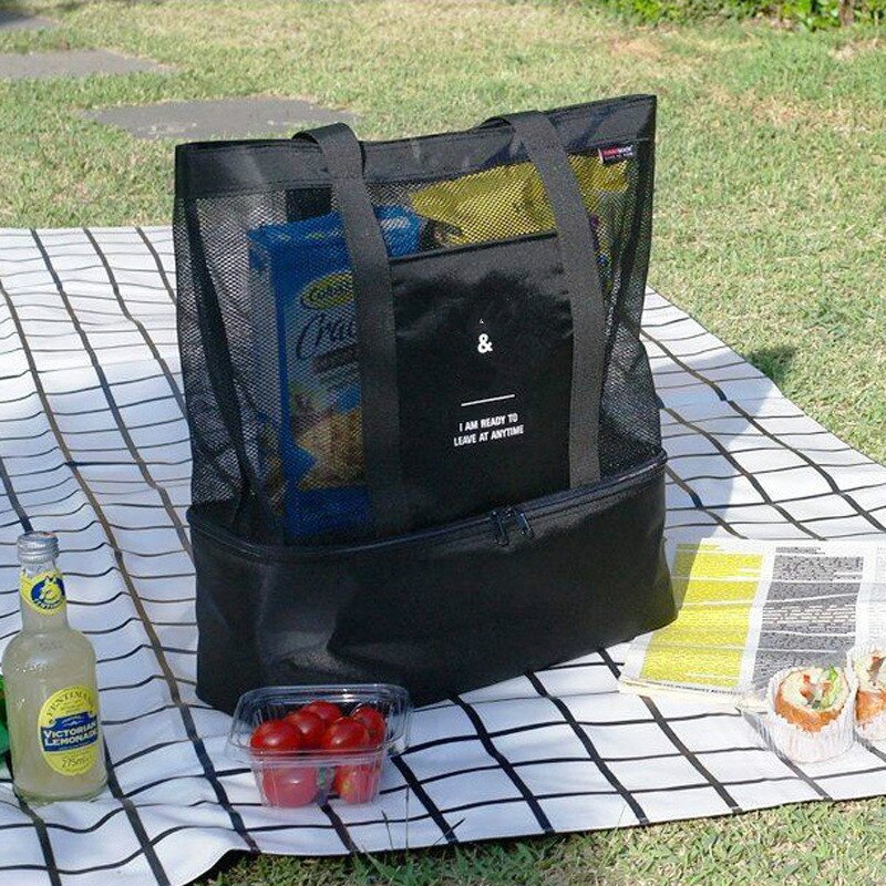 High Capacity Women Mesh Transparent Bag Double-layer Heat Preservation Large Picnic Beach Bags Tote Office Lunch Snacks Bag