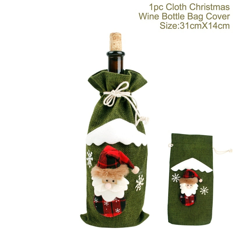 Christmas Wine Bottle Cover Merry Christmas Decor For Home 2020 Natal Noel Christmas Table Decor Xmas Gift Happy New Year 2021