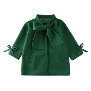 Manteau mignon pour bébés filles | Manteau en laine à simple boutonnage et nœud papillon pour enfants en bas âge, vêtements chauds et d'hiver, combinaison de neige 2-8 T