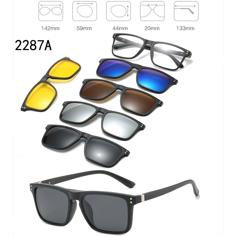 6 In 1 Custom Men Women Polarized Optical Magnetic Sunglasses Clip Magnet Clip on Sunglasses Polaroid Clip on Sun Glasses Frame