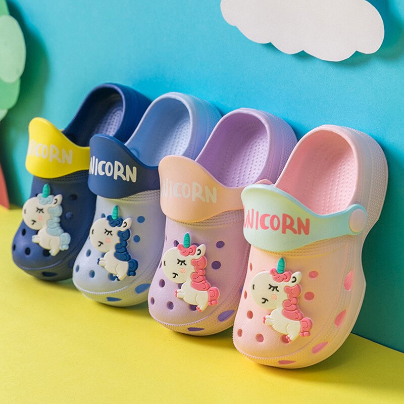 2020 Unicorn Shoes Slippers For Boy Girl Rainbow Shoes Summer Toddler Animal Kids Indoor Baby Slippers Pvc Cartoon Kids Slippers