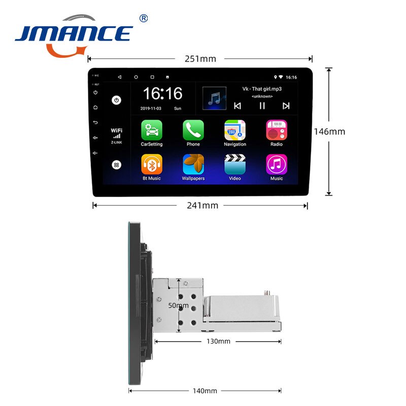 JMANCE 1Din Car Radio 10" GPS Android 9.1 2G add 32G Car Multimedia Player for Volkswagen Nissan Kia Toyota Skoda Car Stereo