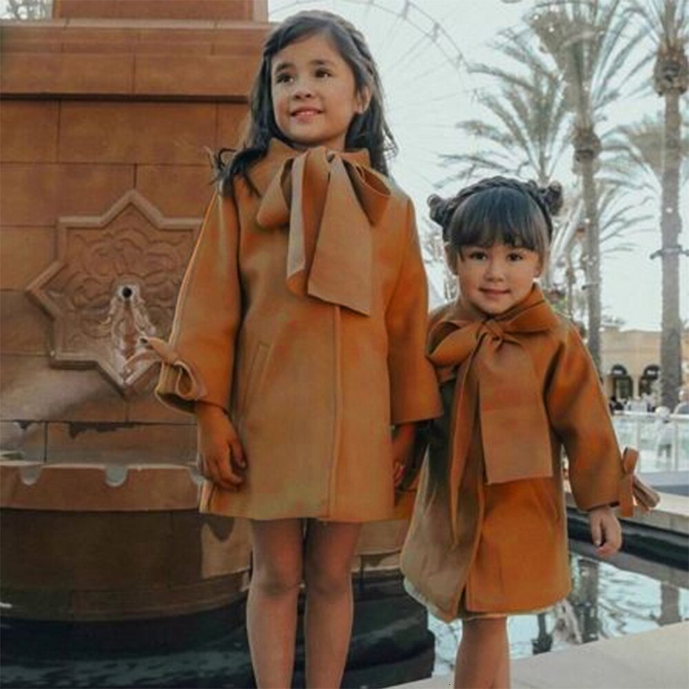 Manteau mignon pour bébés filles | Manteau en laine à simple boutonnage et nœud papillon pour enfants en bas âge, vêtements chauds et d'hiver, combinaison de neige 2-8 T