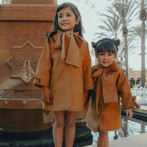 Manteau mignon pour bébés filles | Manteau en laine à simple boutonnage et nœud papillon pour enfants en bas âge, vêtements chauds et d'hiver, combinaison de neige 2-8 T
