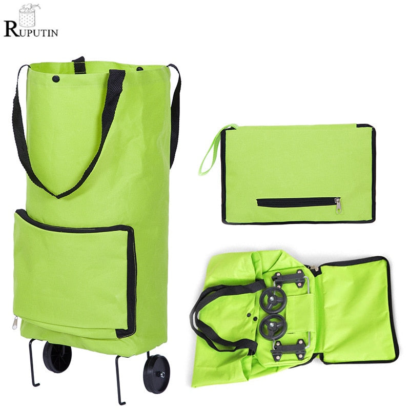 Portable Women Shopping Bag Folding Grocery Shopping Wheel Bag Small Pull Cart Buy Vegetables Food Storage Bag Organizer Tug Bag