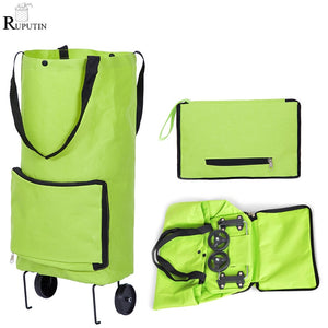 Portable Women Shopping Bag Folding Grocery Shopping Wheel Bag Small Pull Cart Buy Vegetables Food Storage Bag Organizer Tug Bag