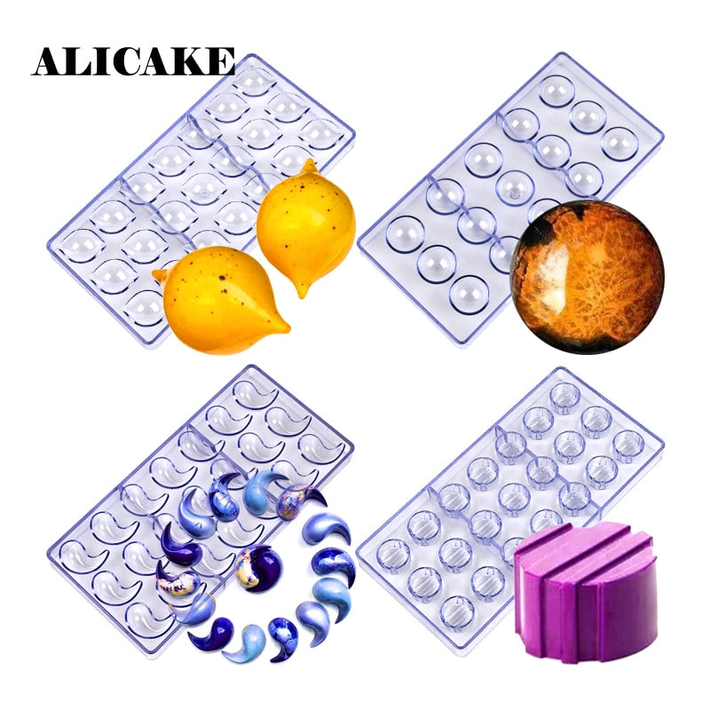 3D Chocolate Bar Mold Tray Plastic Sphere Ball Molds Chocolate Polycarbonate Form Mould for Chocolate Bakery Tool Baking Mould