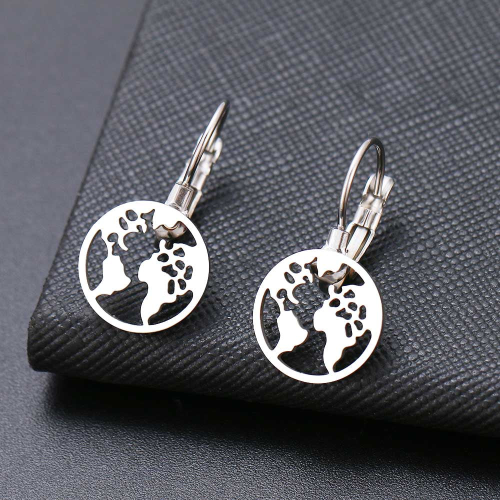 Fashion Earring World Map/Pineapple/Love Heart/Star Small Geometric Gift For Women Party Alentine's Day Stainless Steel Jewelry