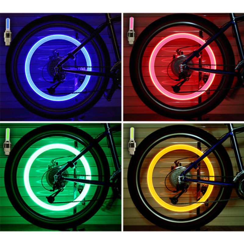 2PCS Bicycle LED Light Tire Valve Cap Bicycle Flash Light Mountain Road Bike Cycling Tyre Wheel Lights LED Neon Lamp Cover Wheel