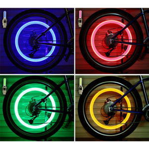 2PCS Bicycle LED Light Tire Valve Cap Bicycle Flash Light Mountain Road Bike Cycling Tyre Wheel Lights LED Neon Lamp Cover Wheel