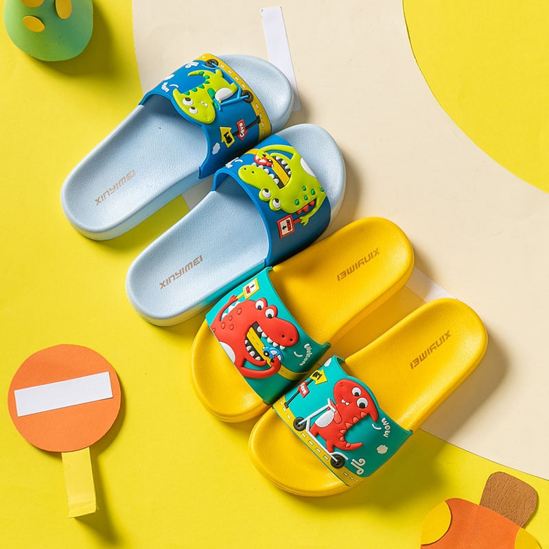 Summer Dinosaur Kids Slippers Boys Girls Slippers PVC Soft Non-slip 2021 Beach Sandals For Kids Home Bathroom Baby Flip Flops