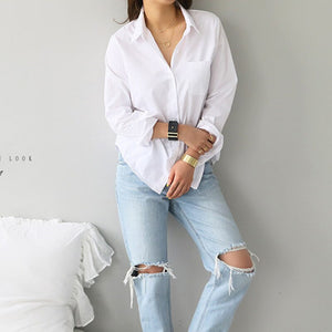 TITAME chemises Blouses femmes mode décontracté hauts femme col rabattu blanc ample à manches longues Blouse Ol Style chemise Simple haut