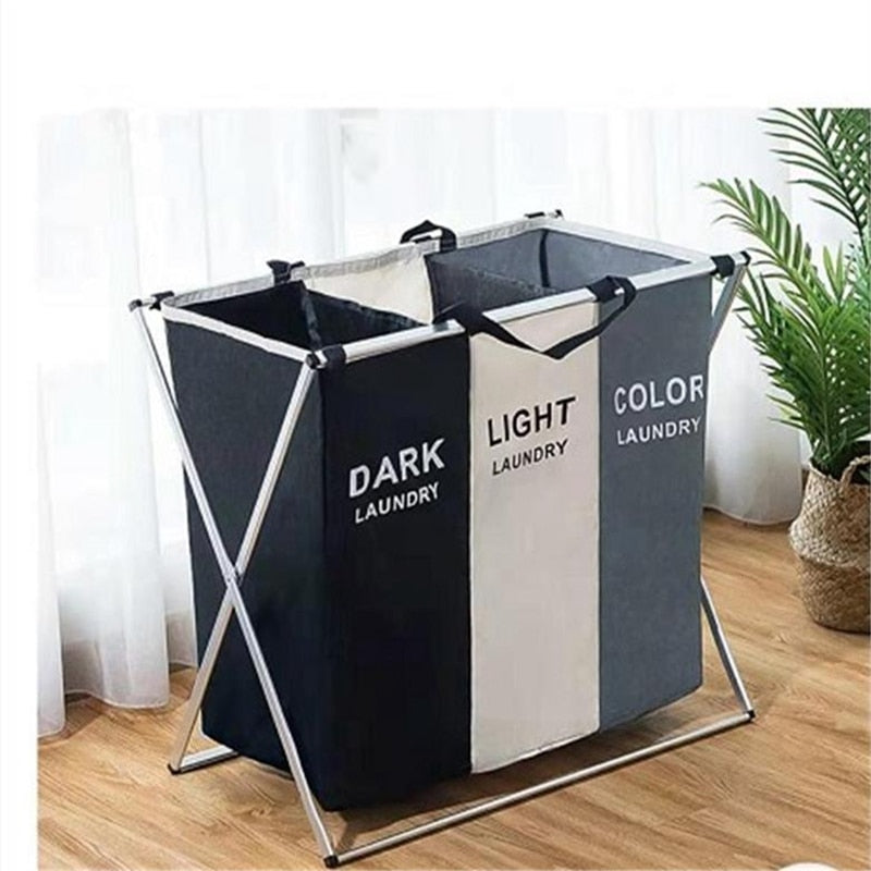 Panier à linge pliable panier à linge avec 3 sections grand trieur de vêtements sales