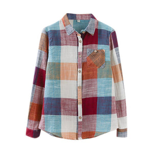 Korean Style Women Tops And Bloues Casual Long Sleeve Plaid Turn-down Collar Casual Tops Button Shirts Blusas Рубашка Клетчатая